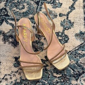 Gold Architectural Heel Strappy Shoes Size 41